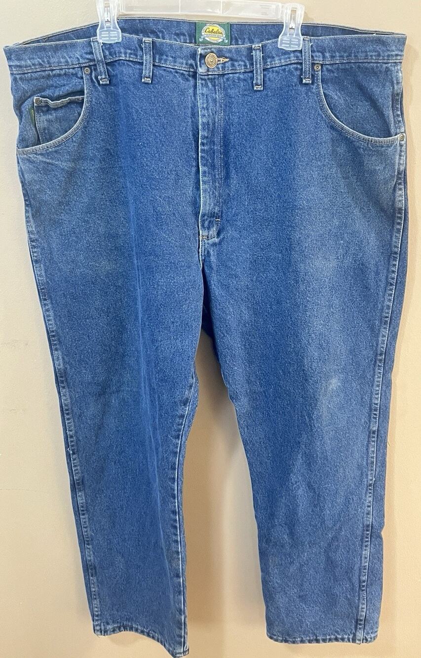 Vintage Cabelas Flannel Lined Jeans 901255P‎ Size 46x30 Blue Denim 80s